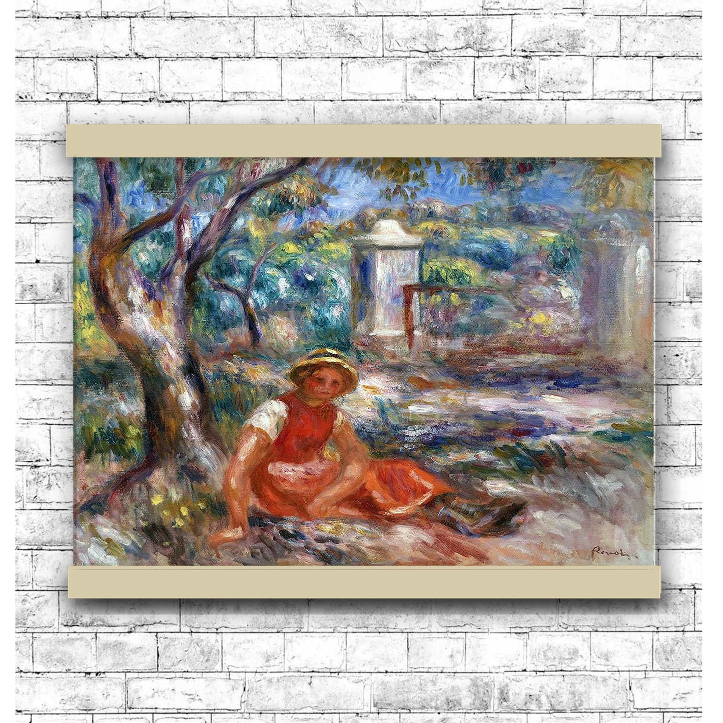 Girl at the Foot of a Tree (1914) by Pierre-Auguste Renoir | Hanging Canvas Art | Choice of Board Colors