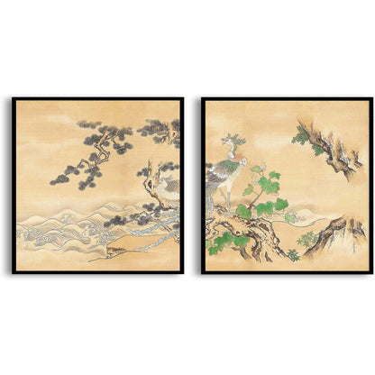Phoenixes and Paulownia-(18th-century) Japanese Painting by Kano Tanshin  | Choose Style | Size & Trim Color