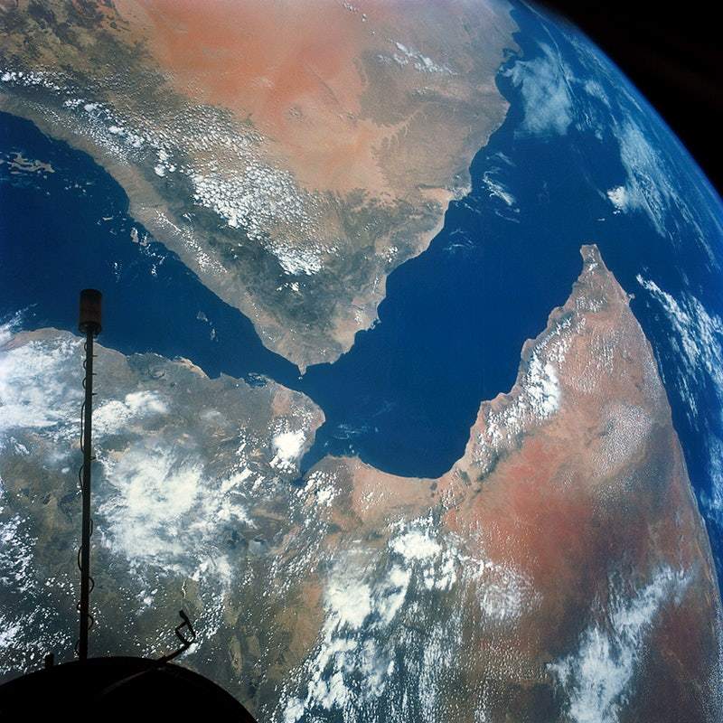 A satellite view of the Arabian Peninsula from space, with a focus on the Earth's surface.