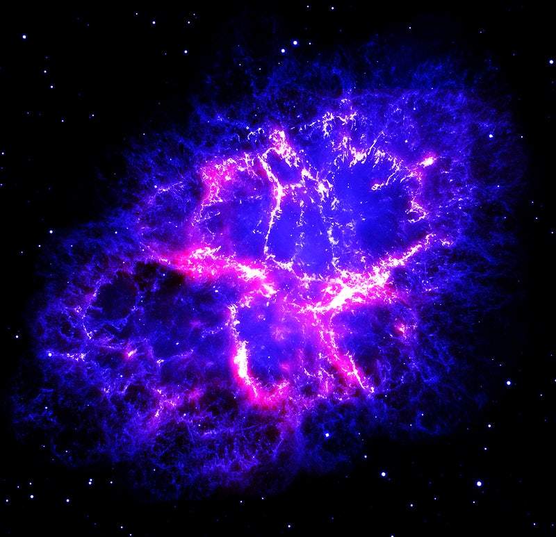 A vibrant print of a blue and violet nebula in outer space, representing a cosmic photograph.