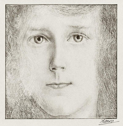 A pencil sketch portrait of Willy Timmerman by Jan Toorop, showing a close-up of a person's face with detailed hair texture and facial features.