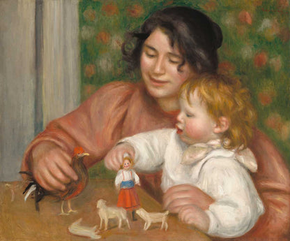 A painting by Auguste Renoir showing a woman and a child playing with toys. The woman is seated, and the child is standing, holding a toy.