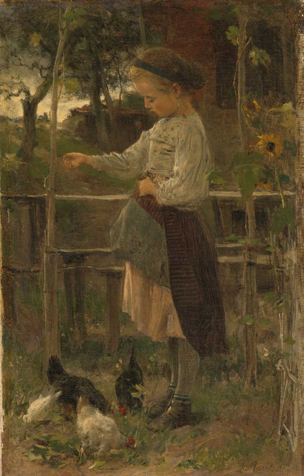 Feeding Chickens by Jacob Maris 1866