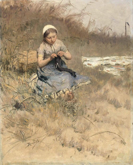 Girl Knitting by Bernardus Johannes Blommers 1885