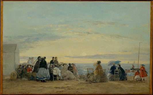 On the Beach, Sunset by Eugène Boudin 1865