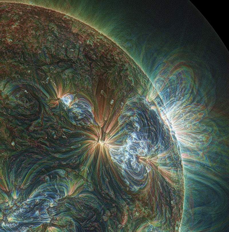 A vibrant and detailed artistic representation of the sun's surface and solar flares.