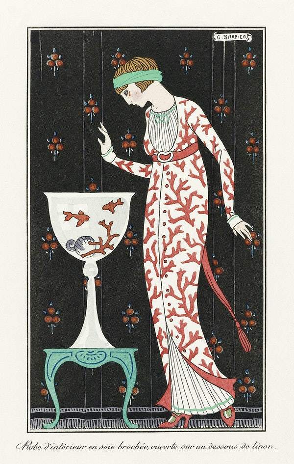 Costumes Parisiens: Grande robe du soir from Journal des Dames et des Modes (1913) fashion illustration in high resolution by George Barbier