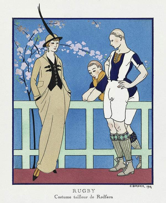 Rugby: Costume tailleur de Redfern from Gazette du Bon Ton No. 4 Pl. 39 (1914) by George Barbier