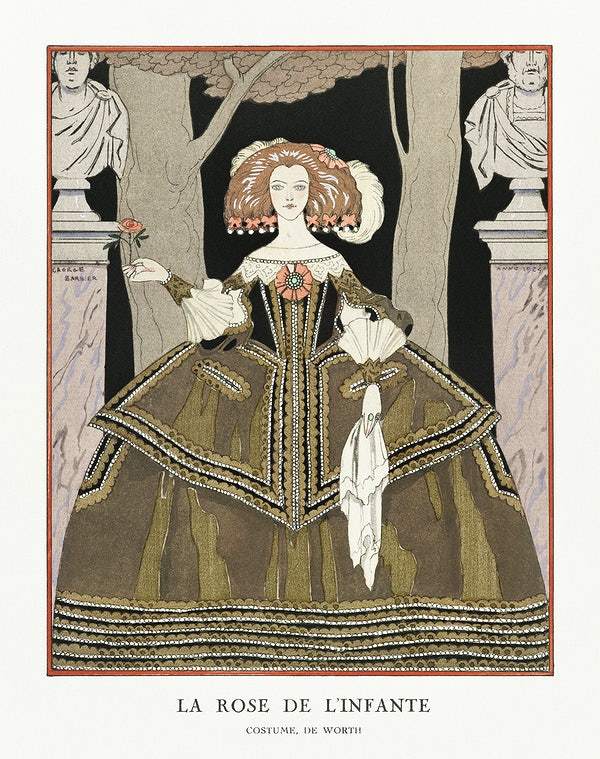 La rose de l'infante: Costume, de Worth from Gazette du Bon Ton. Art- Modes & Frivolités No. 8 (1924)