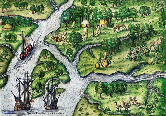 Port Royal, South Carolina illustration from Grand voyages (1596)