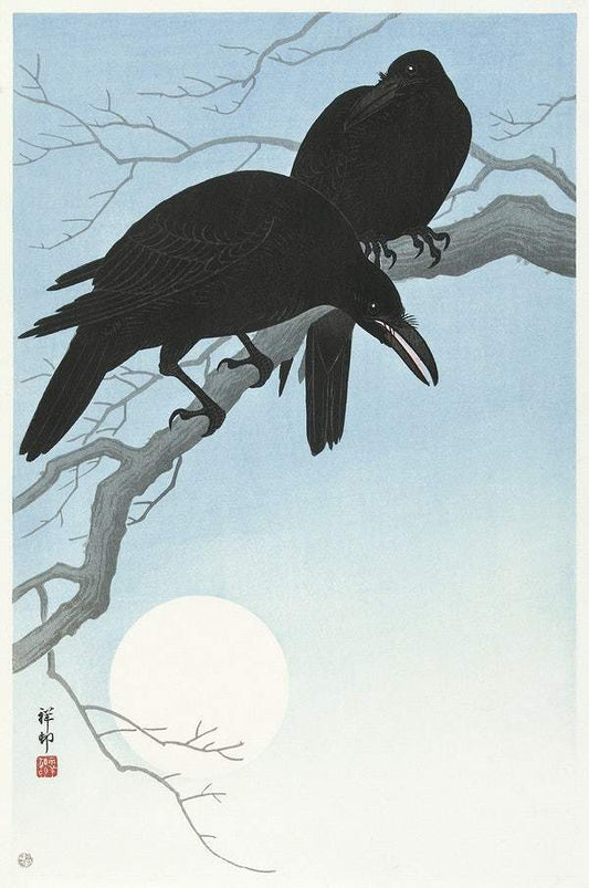 Two crows on a branch (1927) by Ohara Koson