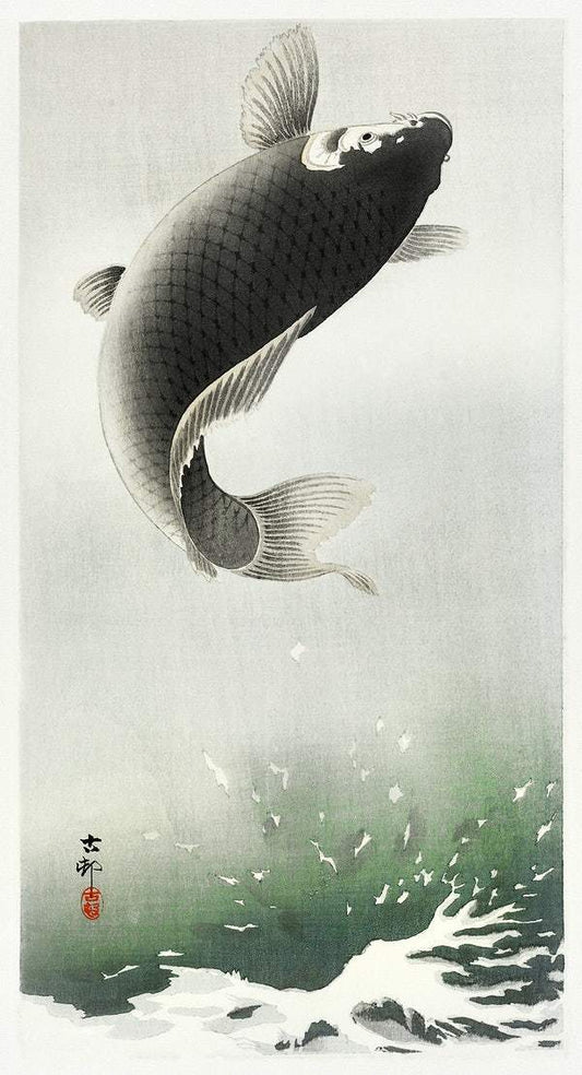 Leaping carp (1900 - 1930) by Ohara Koson