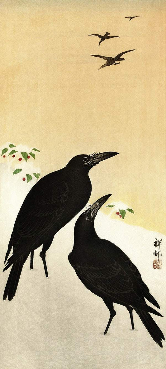 Crows in snow (1900 - 1936) by Ohara Koson