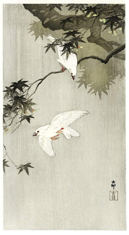 Birds in rain (1900 - 1936) by Ohara Koson