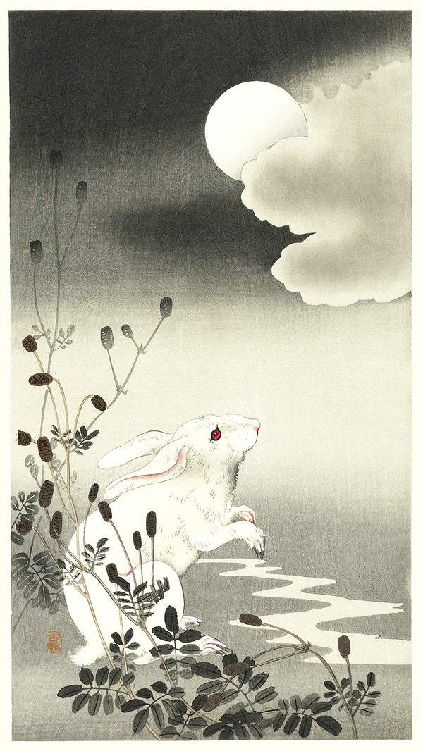 Rabbit at full moon (1900 - 1930) by Ohara Koson