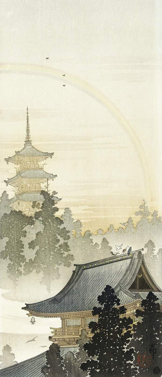 Pagoda and rainbow (1900 - 1910) by Ohara Koson