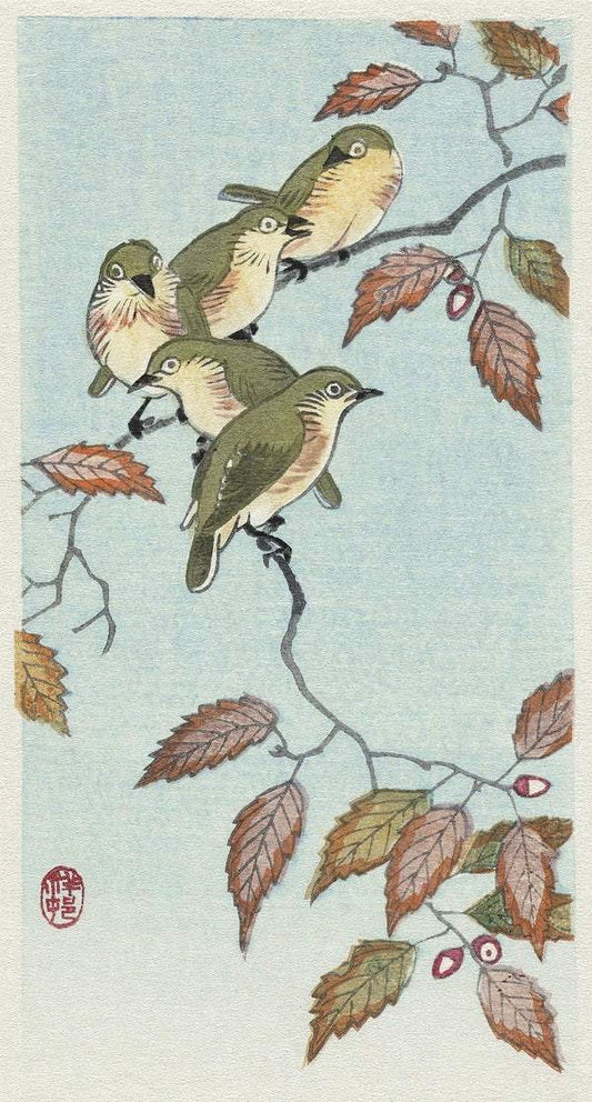 Birds on a branch (1900 - 1936) by Ohara Koson