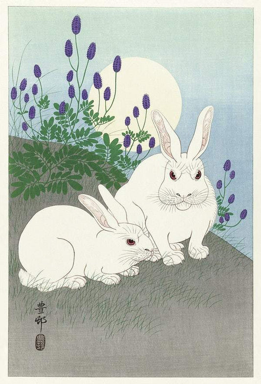 Rabbits at full moon (1920 - 1930) by Ohara Koson