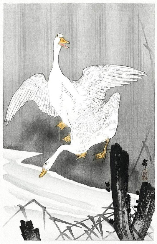 Two geese on a river (1900 - 1930) by Ohara Koson