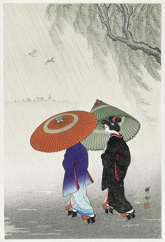 A Two women in the rain (1925 - 1936) by Ohara Koson