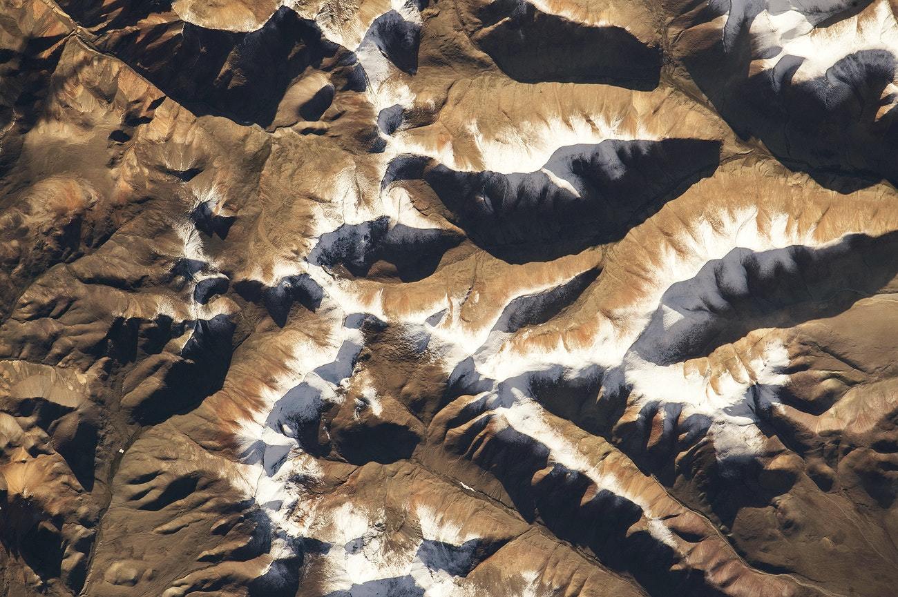 A satellite image of the Himalayas mountain range.