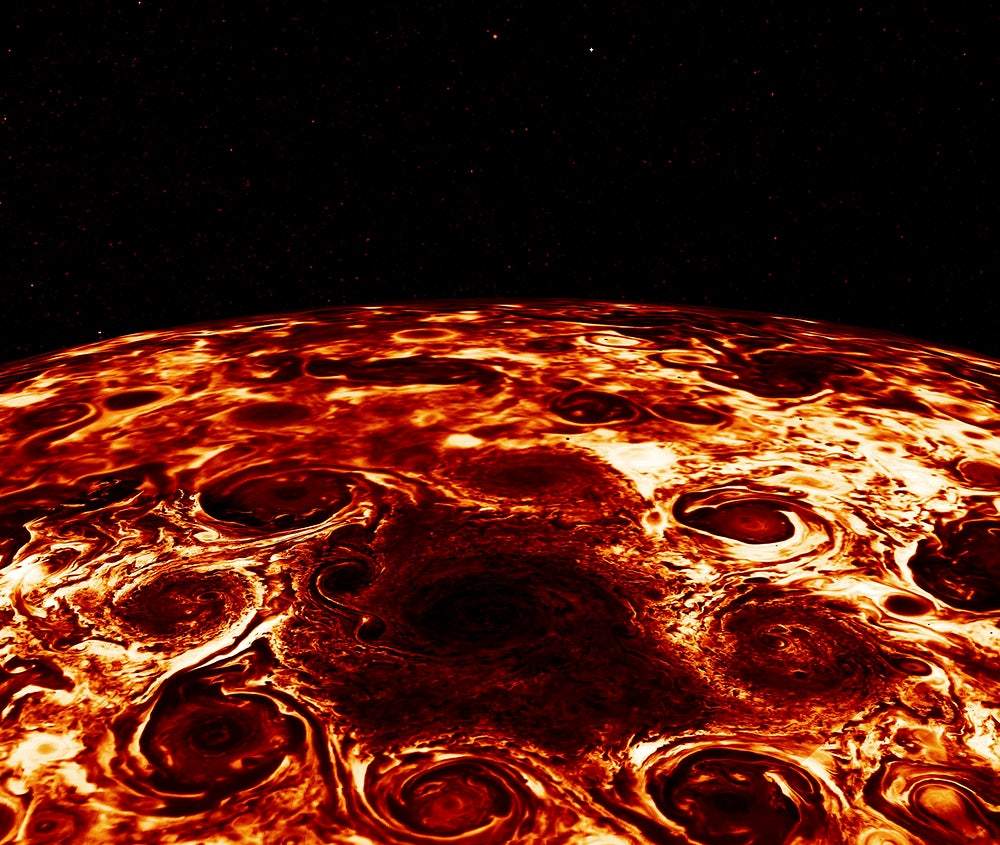 Cyclones encircle Jupiter's North Pole by NASA