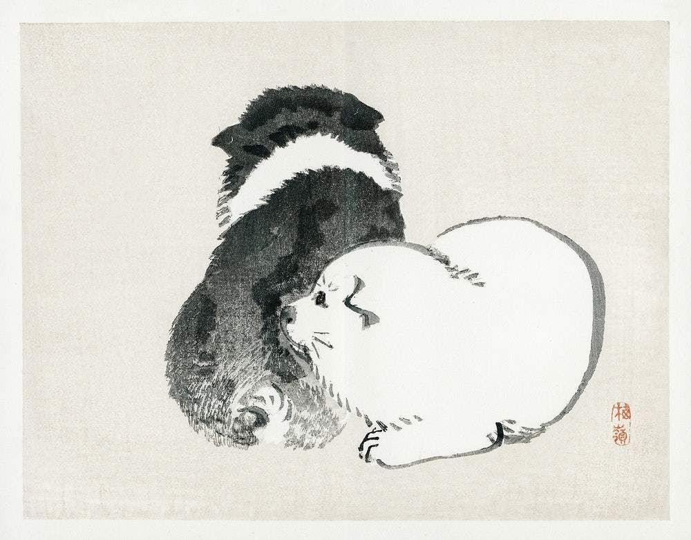 Black and white puppies by Kōno Bairei (1913)