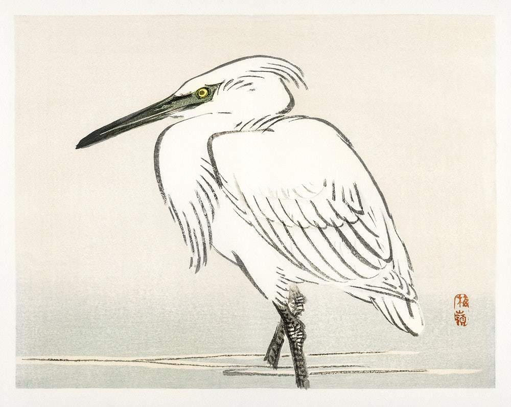 Snowy egret by Kōno Bairei (1913)