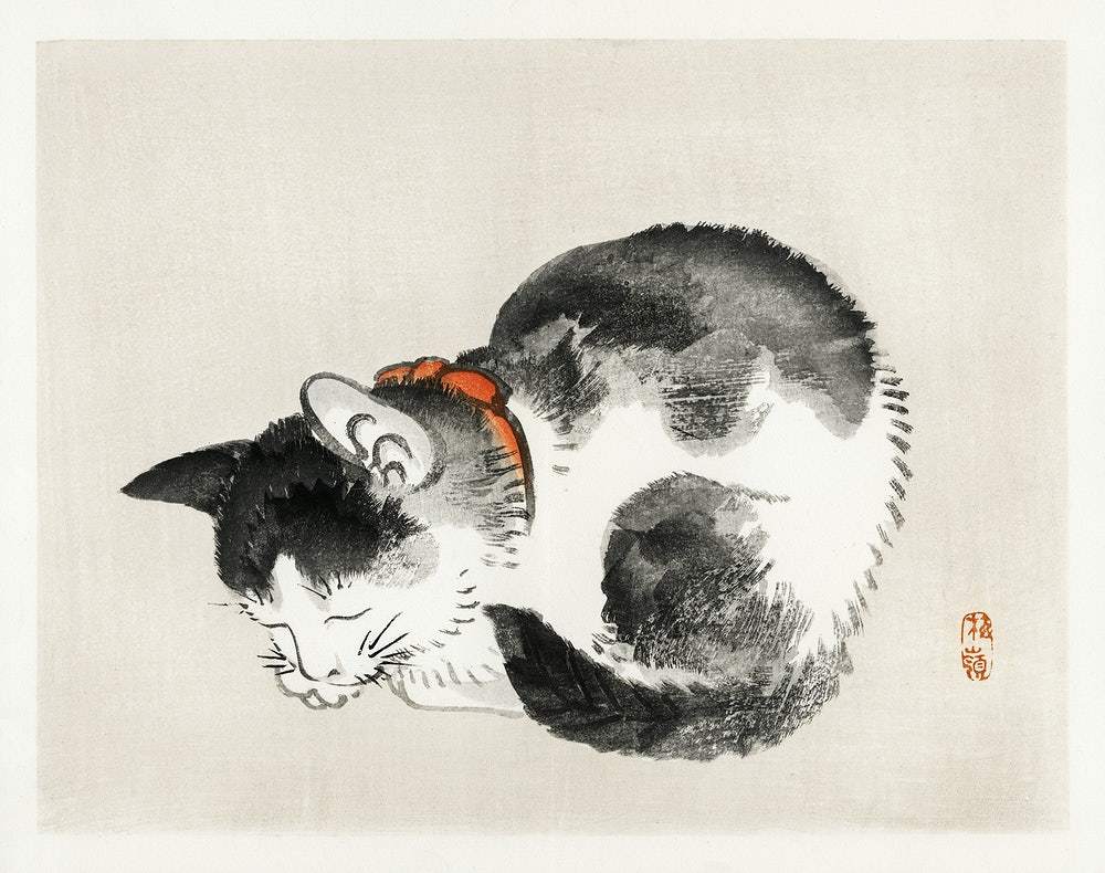 Sleeping cat by Kōno Bairei (1913)