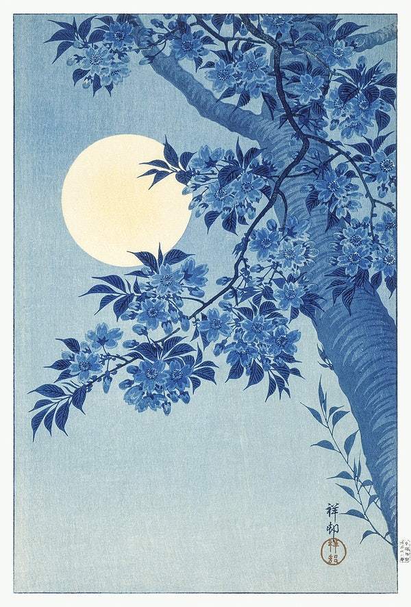 Blossoming Cherry on a Moonlit Night (ca. 1932) by Ohara Koson