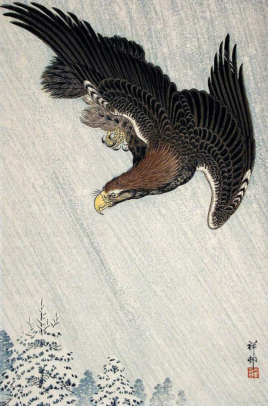 Eagle Flying in Snow (1933) by Ohara Koson