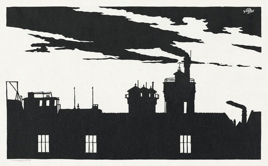 Silhouette Oostergasfabriek (1915) print in high resolution by Samuel Jessurun de Mesquita