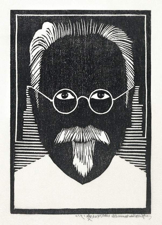 Self–portrait with glasses and goatee print by Samuel Jessurun de Mesquita