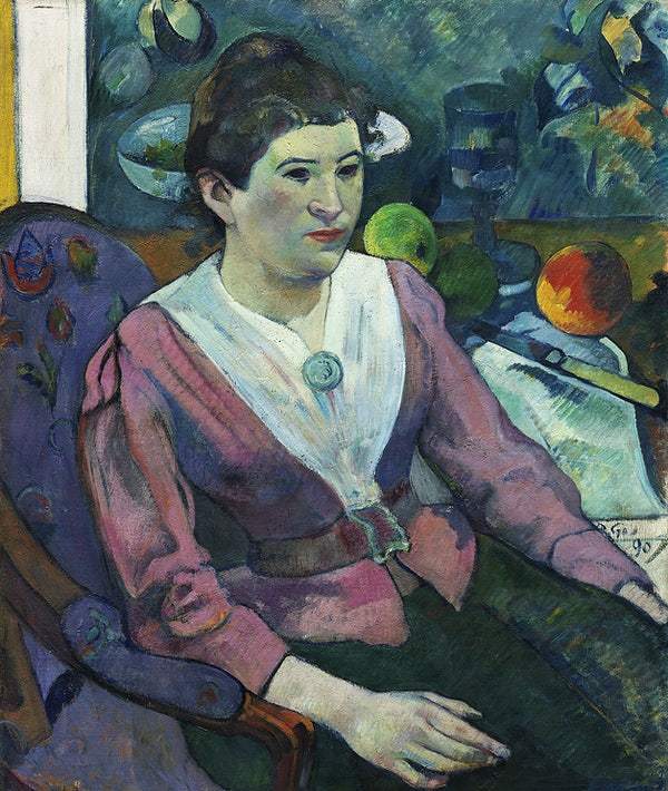 Woman in front of a Still Life by Cézanne (1890) by Paul Gauguin