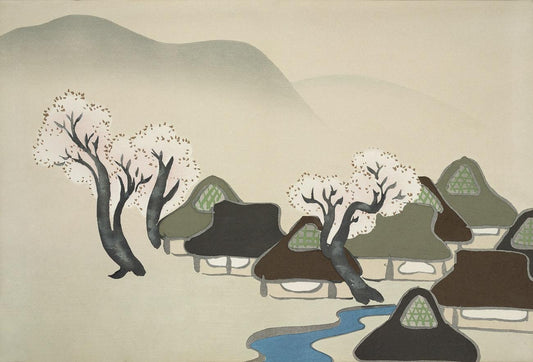 Village with cherry blossoms from Momoyogusa by Kamisaka Sekka