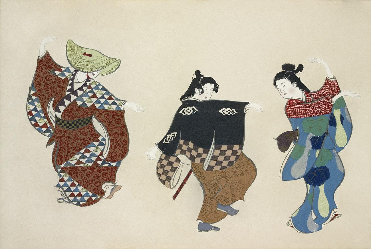 Dancers from Momoyogusa by Kamisaka Sekka