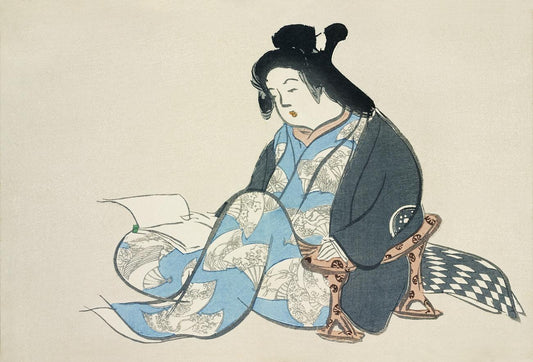 Reading lady from Momoyogusa by Kamisaka Sekka