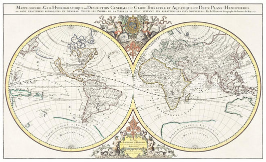 Description generale du globe terrestre et aquatique en deux-plans-hemispheres (1691)