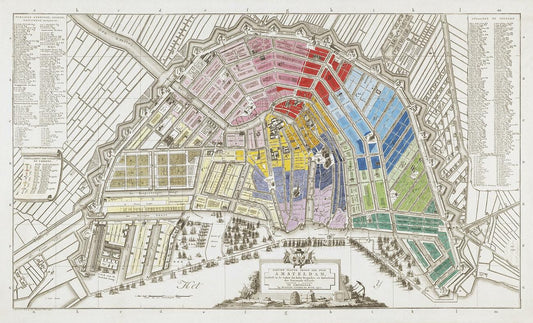 Plattegrond van Amsterdam met verdeling in halve brigades en bataljons van de Nationale Garde (1795) by Cornelis van Baarsel