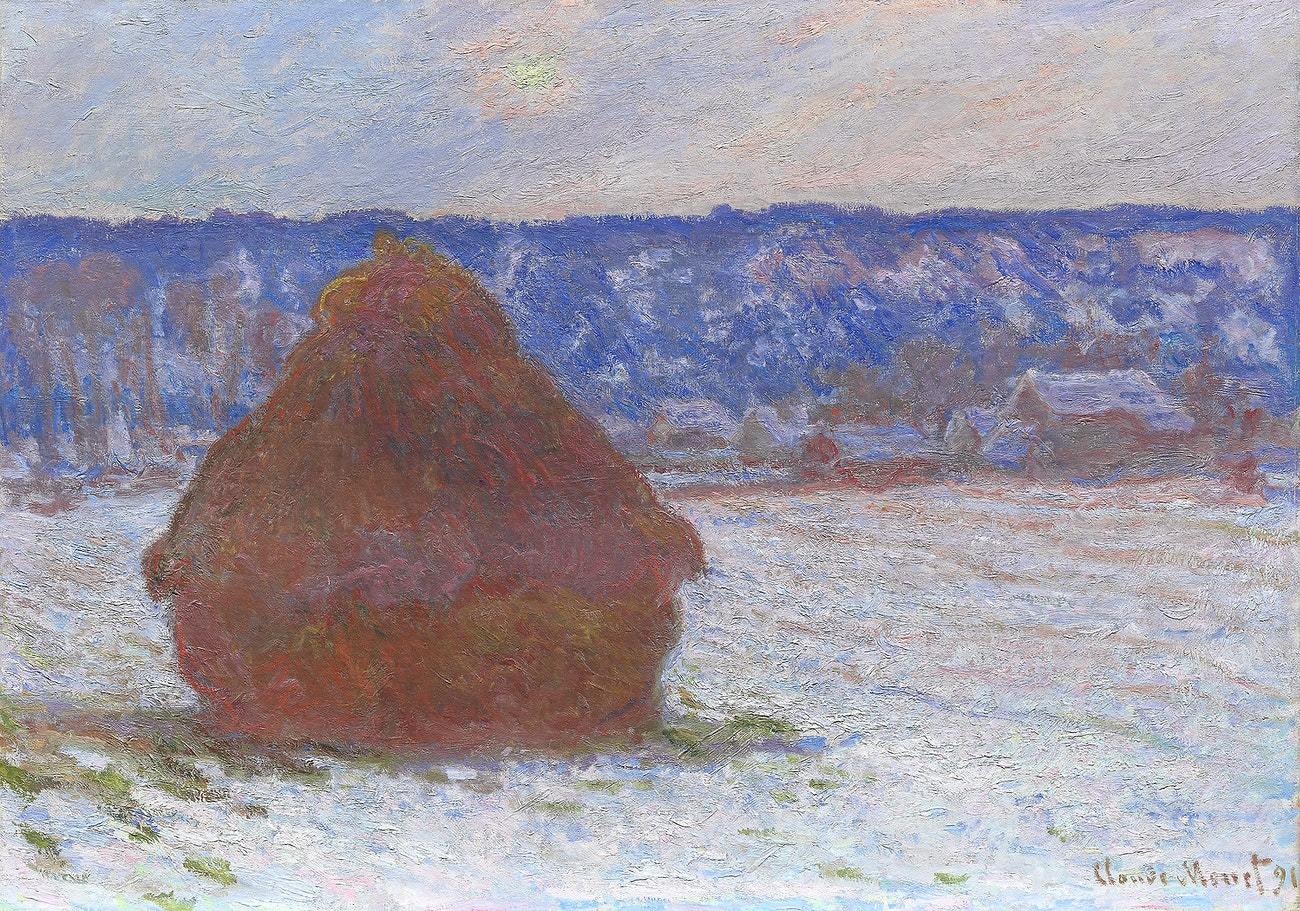 Stack of Wheat, Snow Effect, Overcast Day (1890–1891) by Claude Monet