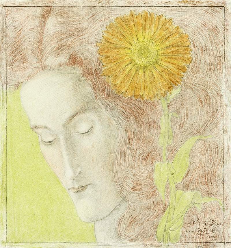 Woman's Head with Red Hair and Chrysanthemum (1896) by Jan Toorop