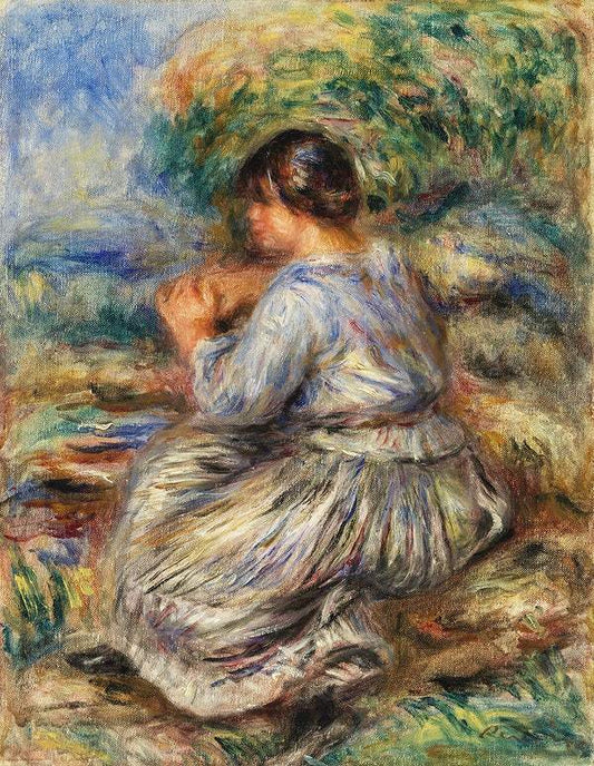 Girl Seated in a Landscape (1914) by Pierre-Auguste Renoir