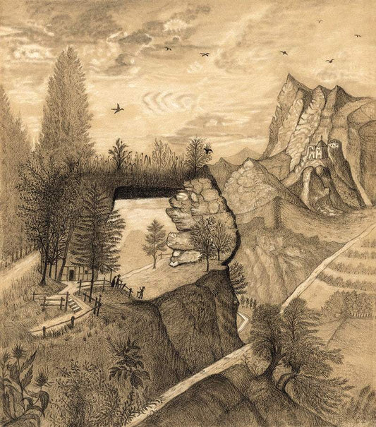 Hikers climbing up to a Mountain Chalet (ca. 1888) by Henri Rousseau