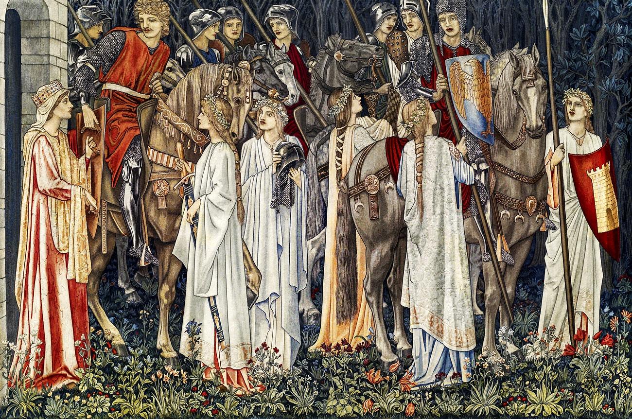 The Arming and Departure of the Knights (1895–1896) by William Morris