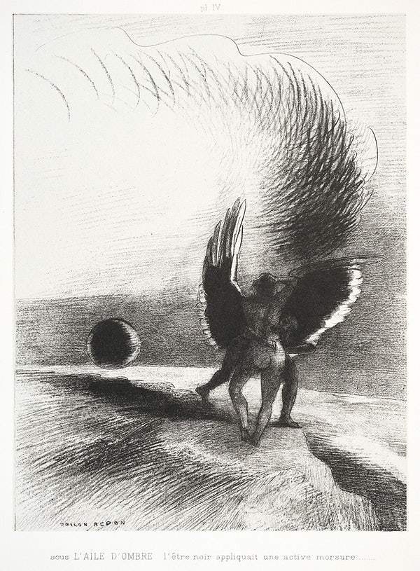 In the Shadow of the Wing, the Black Creature Bit (1891) by Odilon Redon