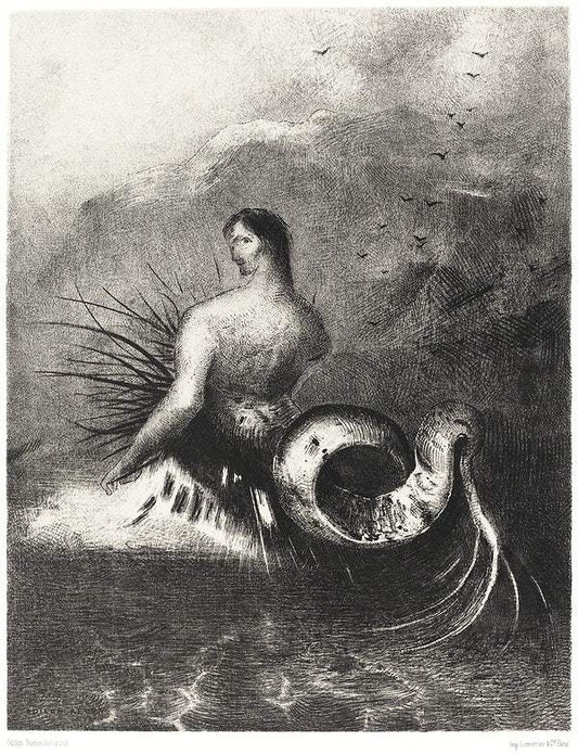 The Siren Clothed In Barbs, Emerged From the Waves (1883) by Odilon Redon