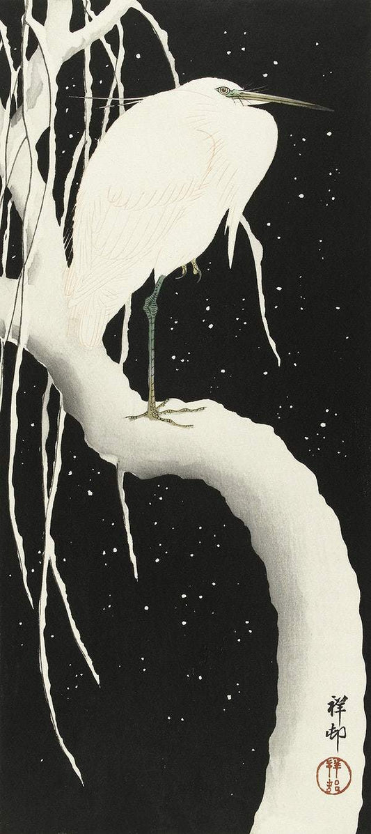 Heron in snow (ca. 1925–1936) by Ohara Koson