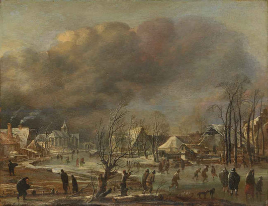 Snowfall on a village by Aert van der Neer 1630