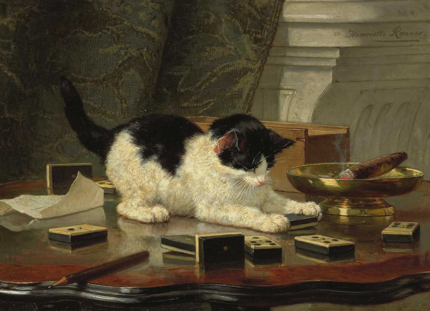 The Cat at Play by Henriette Ronner 1860-70