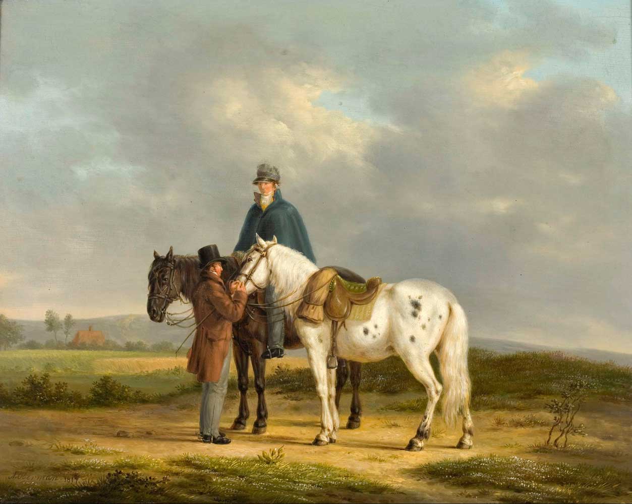 Two Riders in a Landscape by Anthony Oberman 1817